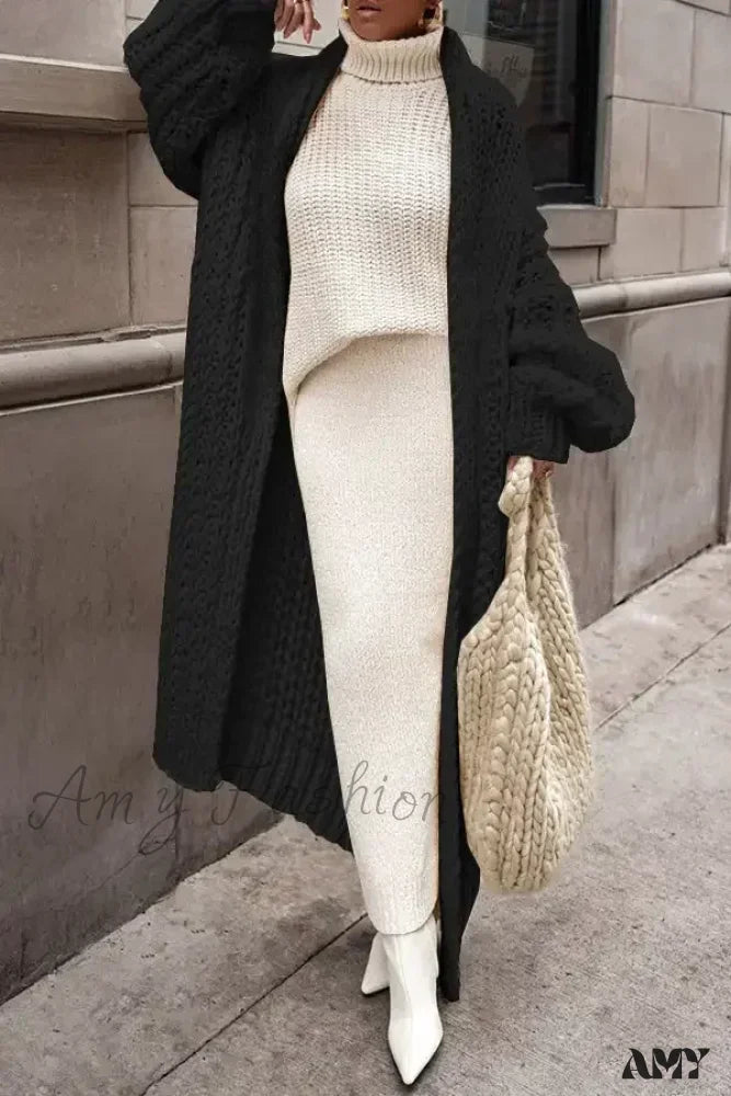 Loose Knitted Cardigan Women 2024 Autumn Winter Elegant Long Outerwear Stylish Chic Cozy