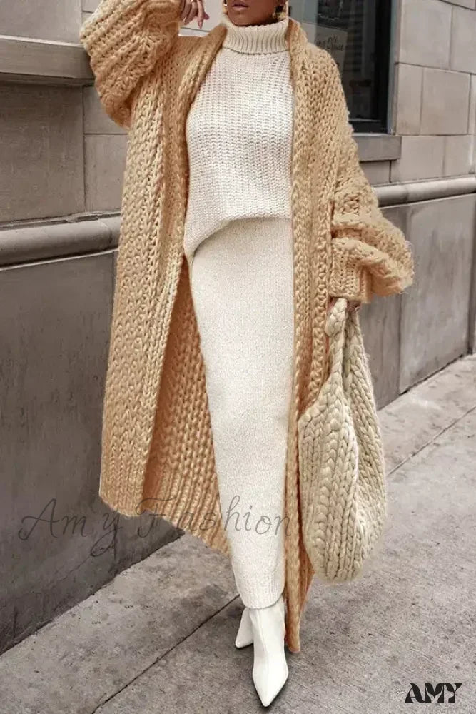 Loose Knitted Cardigan Women 2024 Autumn Winter Elegant Long Outerwear Stylish Chic Cozy