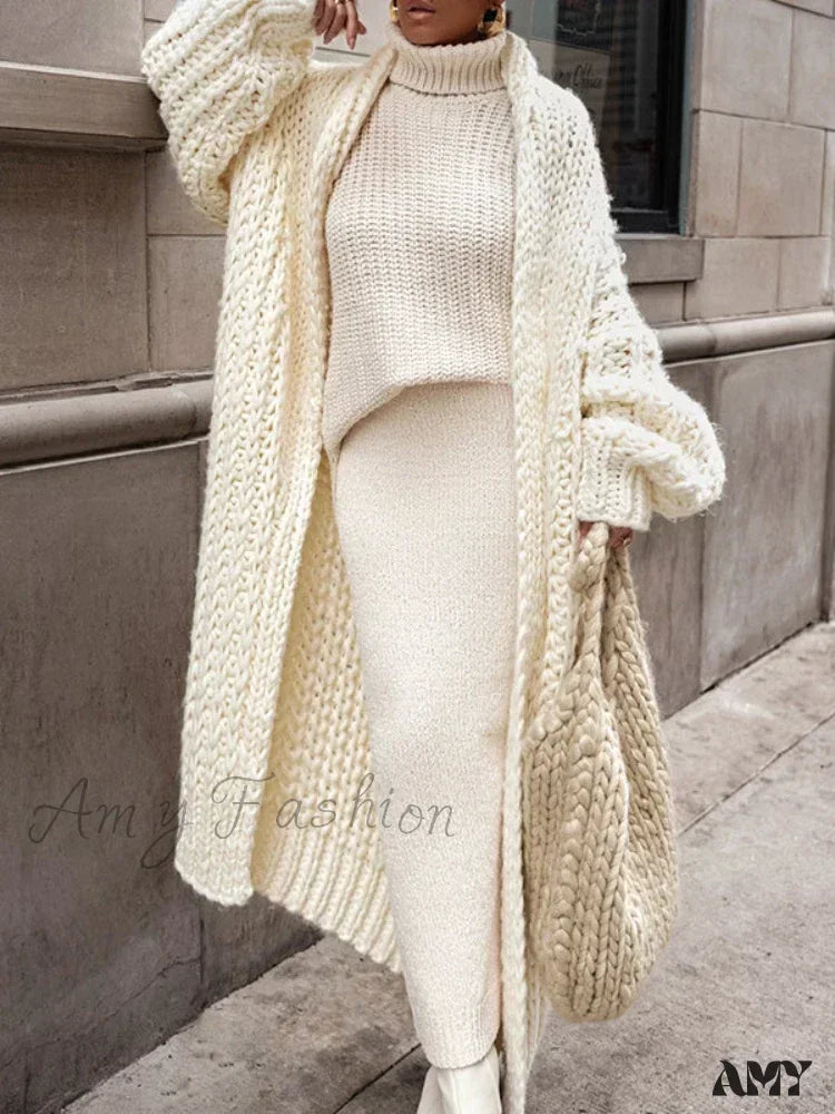 Loose Knitted Cardigan Women 2024 Autumn Winter Elegant Long Outerwear Stylish Chic Cozy