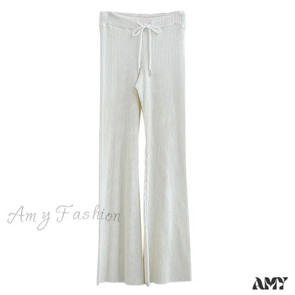 Loose Little Flare Solid White Casual Super Soft Pants