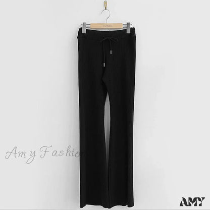 Loose Little Flare Solid White Casual Super Soft Pants Black / One Size