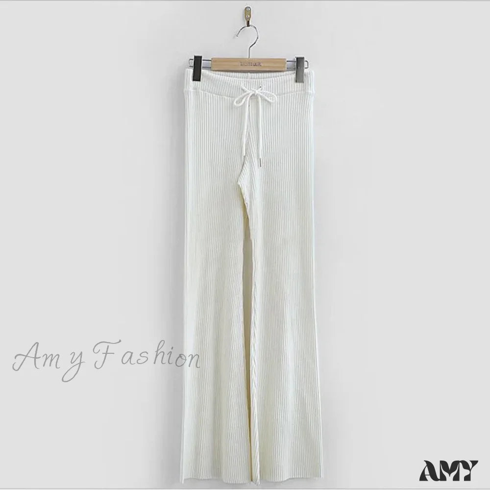 Loose Little Flare Solid White Casual Super Soft Pants White / One Size