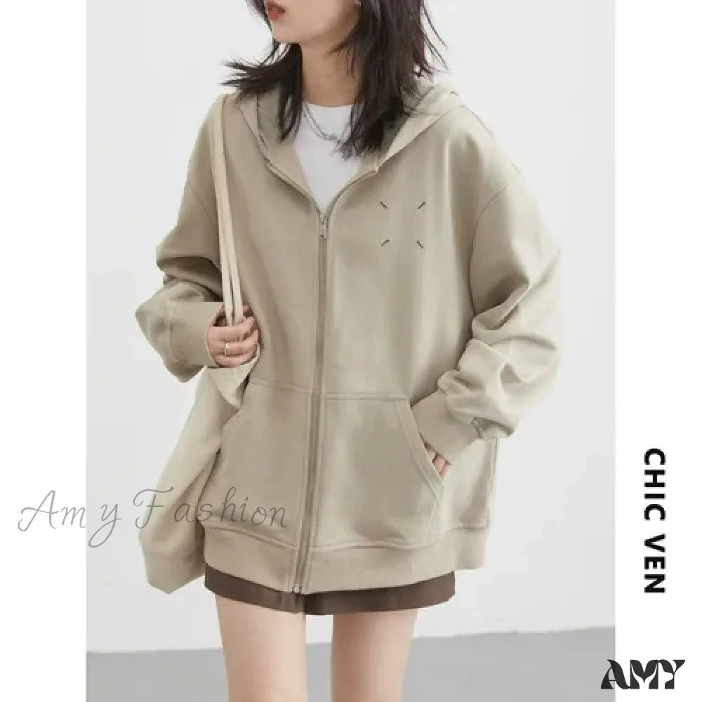 Loose New Streetwear Casual Trendy Comfortable Cozy Chic Hoodies Khaki / S