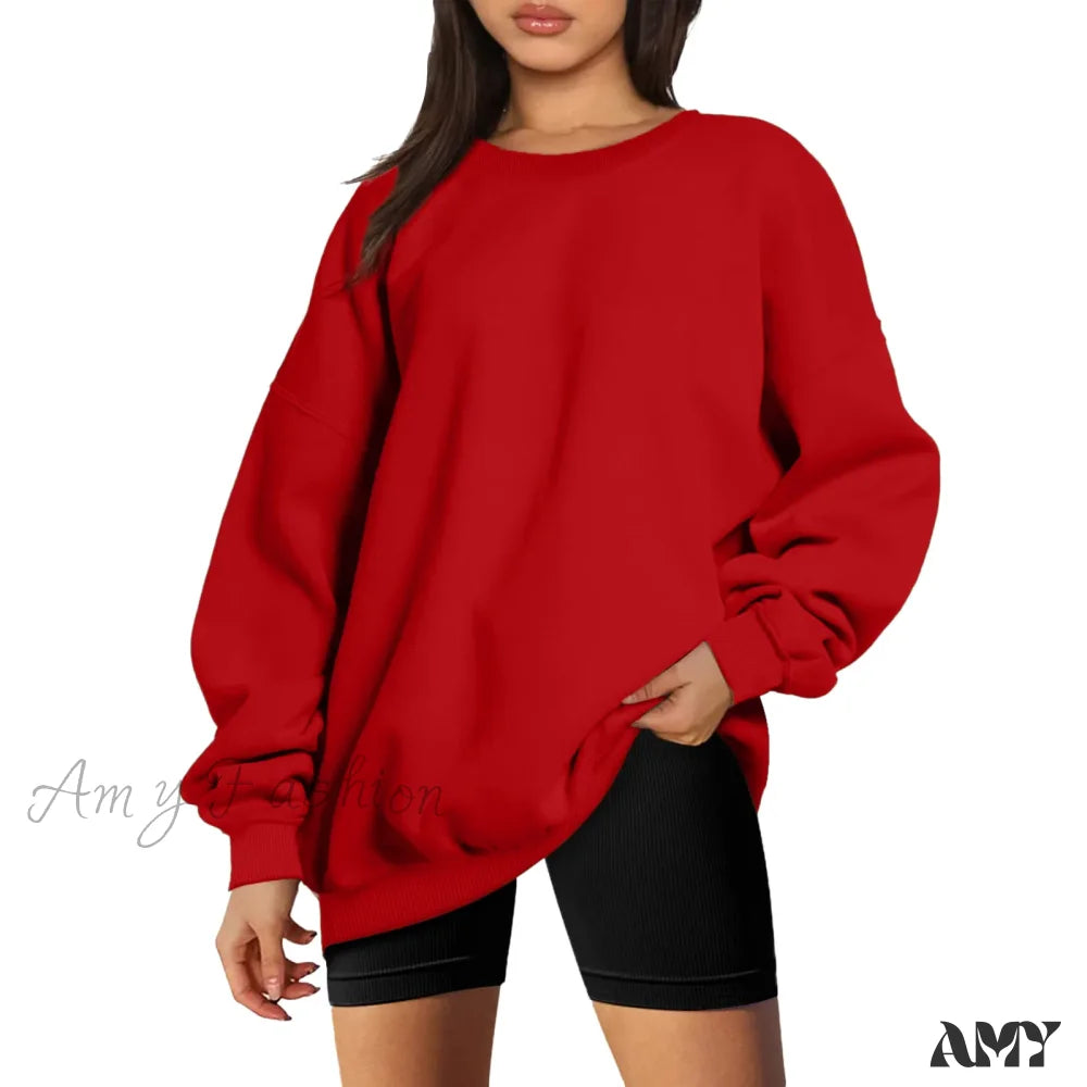 Loose Oversized Cozy Comfortable Classic Chic Trendy Hoodies Red / S