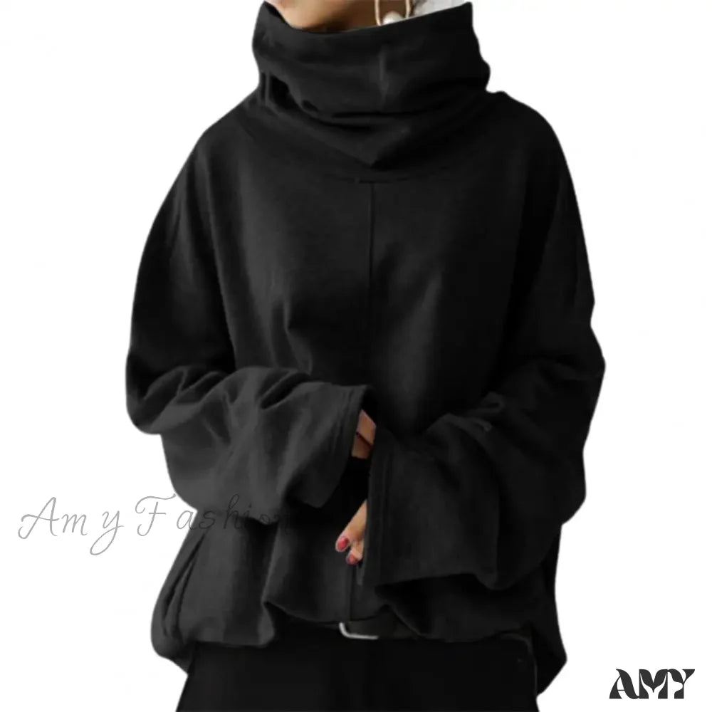 Loose Solid Color Cozy Casual Comfortable Trendy Chic Hoodies Black / M