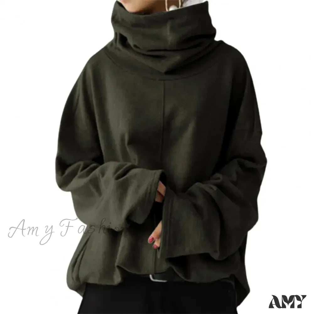 Loose Solid Color Cozy Casual Comfortable Trendy Chic Hoodies Green / M