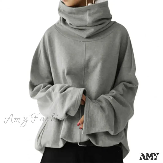 Loose Solid Color Cozy Casual Comfortable Trendy Chic Hoodies Grey / M