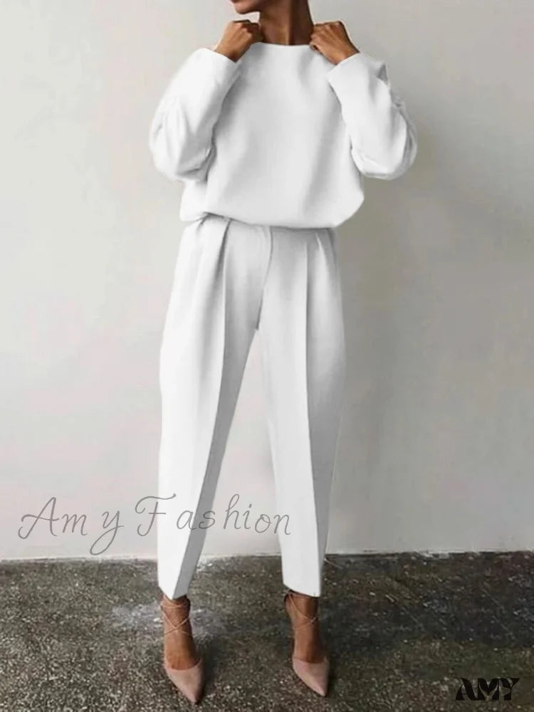 Loose Solid Long Sleeve Casual Multi-Color Suit White / S