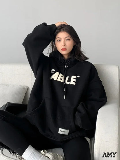 Loose Streetwear Casual Comfortable Trendy Soft Stylish Elegant Hoodies Black / S