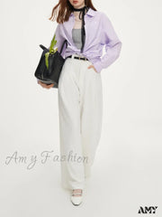 Loose Versatile Cleanfit Mid-High Mopping Autumn New Solid Trouser