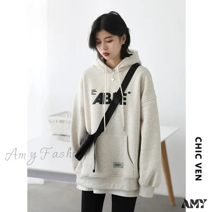 Loose Warm Thick Casual Comfortable Cozy Trendy Elegant Hoodies Gray / S