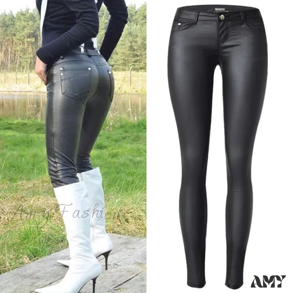 Low Waist Faux Leather Punk Gothic Skinny Push Up Pants