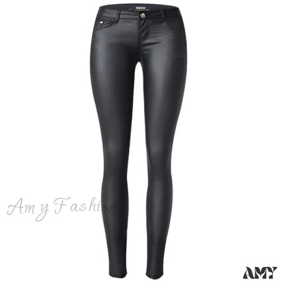 Low Waist Faux Leather Punk Gothic Skinny Push Up Pants Black / S