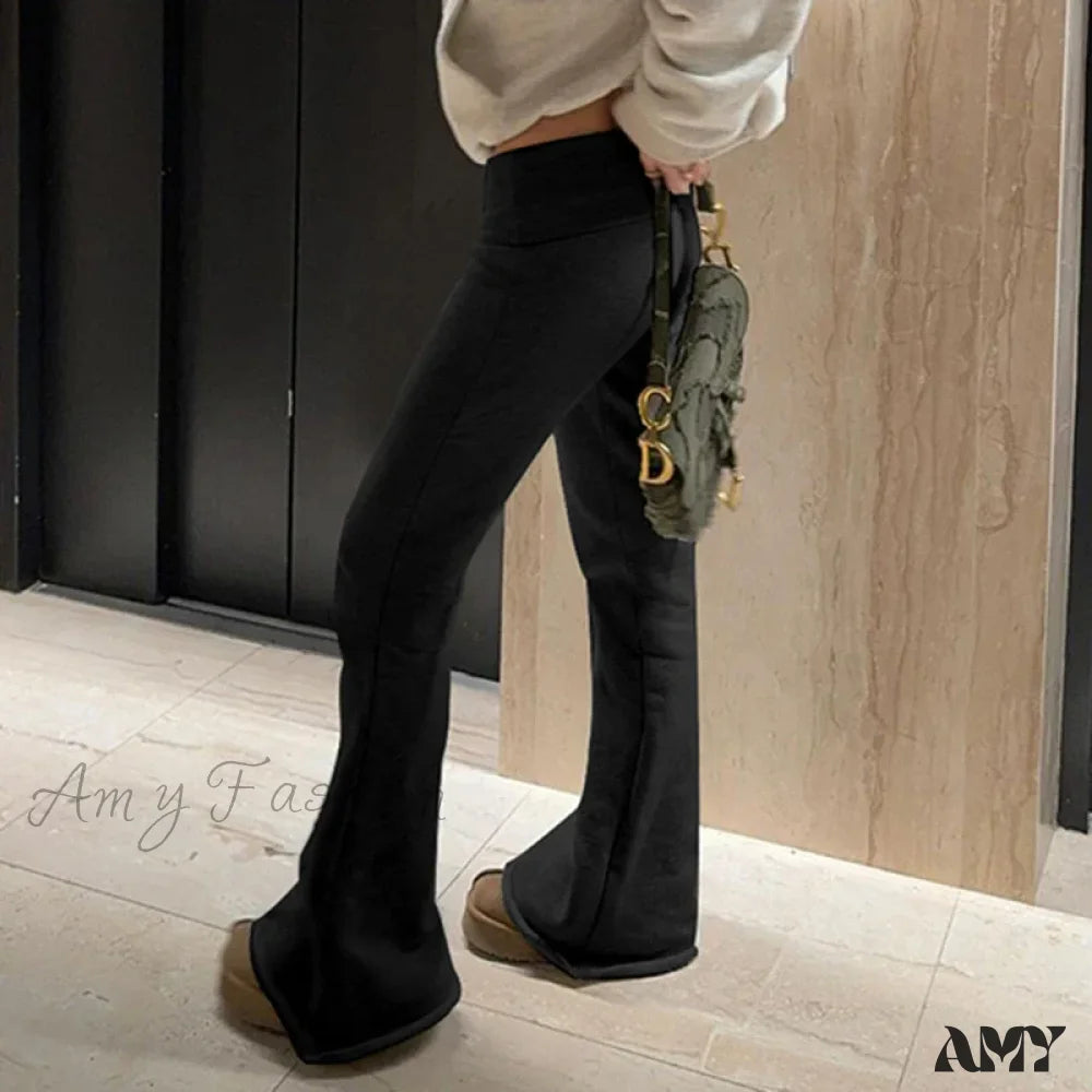 Low Waist Rolled Fashion Skinny Flared Boot Cut Pants