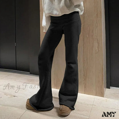 Low Waist Rolled Fashion Skinny Flared Boot Cut Pants Black / S