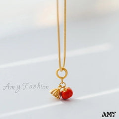 Lucky Orange Red Persimmon Anklet Gold