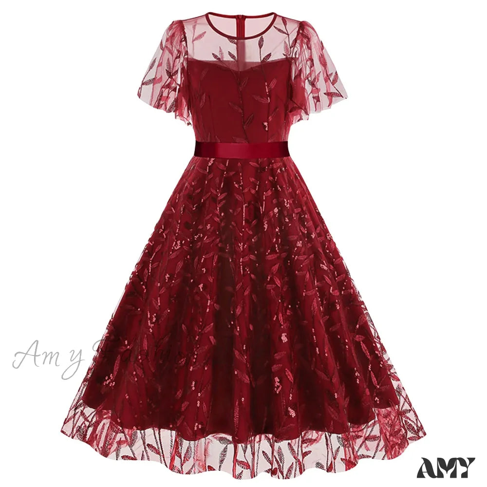 Luxury Deep V-Neck High-Waisted Lace-Up Formal Cocktail Evening Dress Red / S