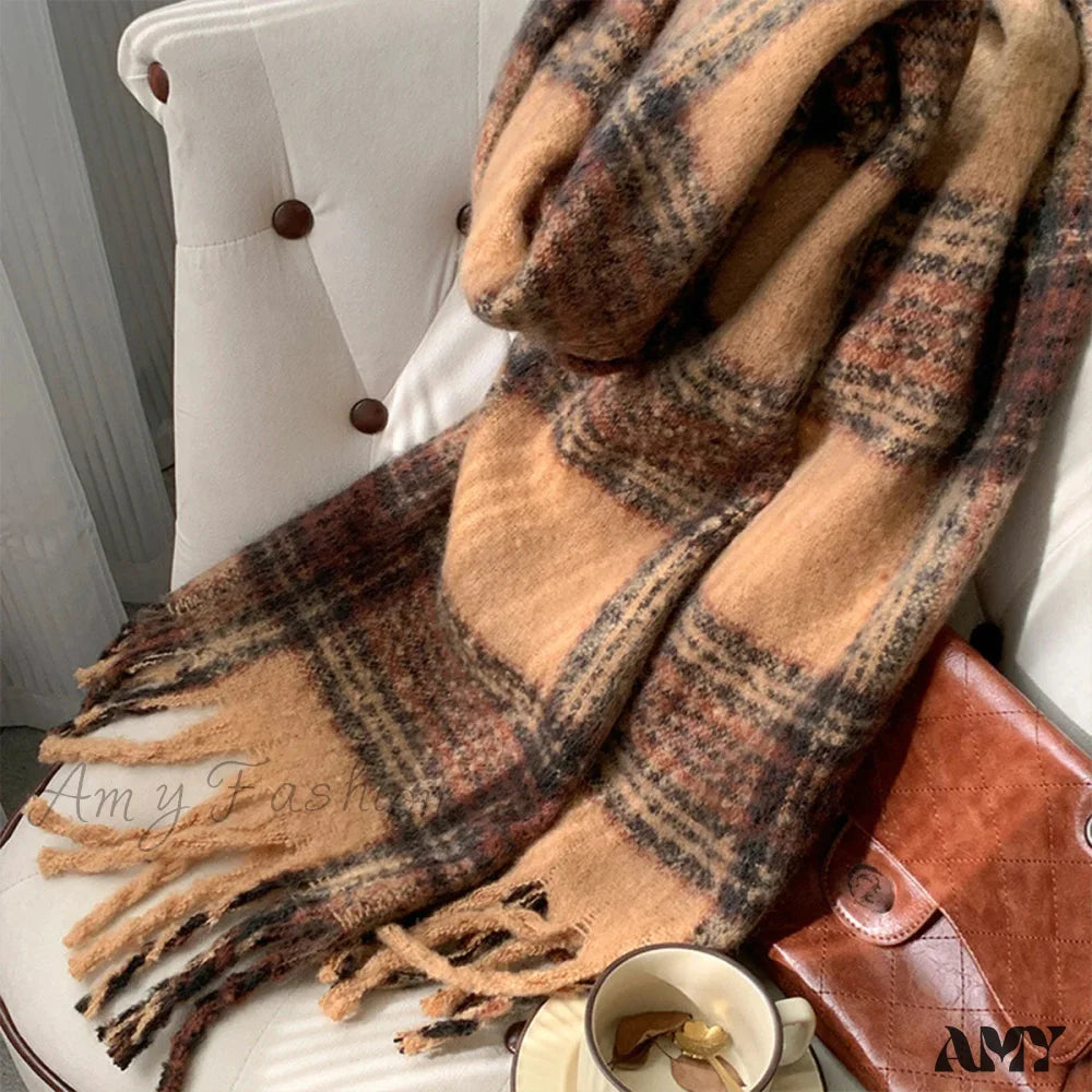 Luxury Plaid Cashmere Long Bandana Pashmina Scarf For Women