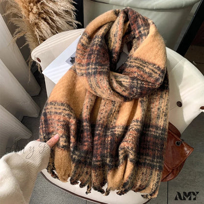 Luxury Plaid Cashmere Long Bandana Pashmina Scarf For Women