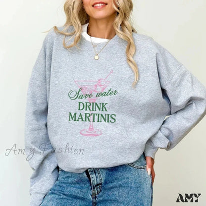 Martini Save Water Dirty Cocktail Funny Tini Time Christmas Hoodie Light Grey / S