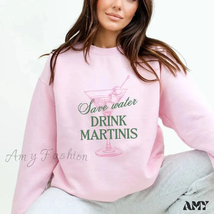 Martini Save Water Dirty Cocktail Funny Tini Time Christmas Hoodie Pink / S