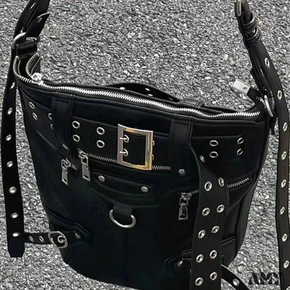 Messenger Motobiker Metal Chic Harajuku Bag Volume Rivets Gothic Cool Big Dark