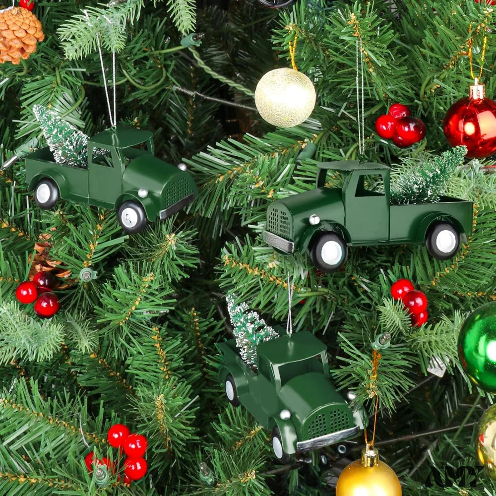 Metal Pickup Truck Christmas Tree Ornaments - Set Of 3