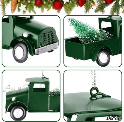 Metal Pickup Truck Christmas Tree Ornaments - Set Of 3