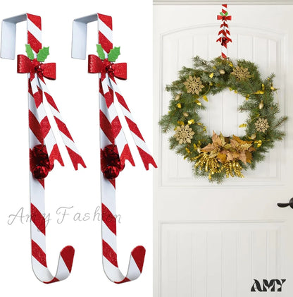 Metal Wreath Hanger Set For Front Door Christmas Decoration Candy Hook 2Pack