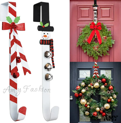 Metal Wreath Hanger Set For Front Door Christmas Decoration Snowman/Candy Cane