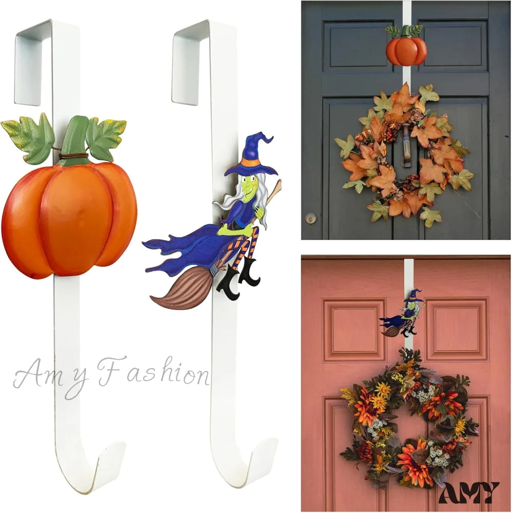 Metal Wreath Hanger Set For Front Door Christmas Decoration Witch/Pumpkin