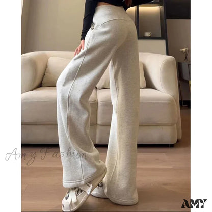 Micro Flare Draping Slim High-Waisted Loose Casual Pants White-Gray / S