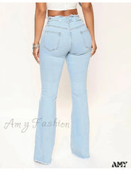 Mid Waist Flare Slim Fit Ankle Length Flat Pockets Solid Color Streetwear Wide Leg Jean