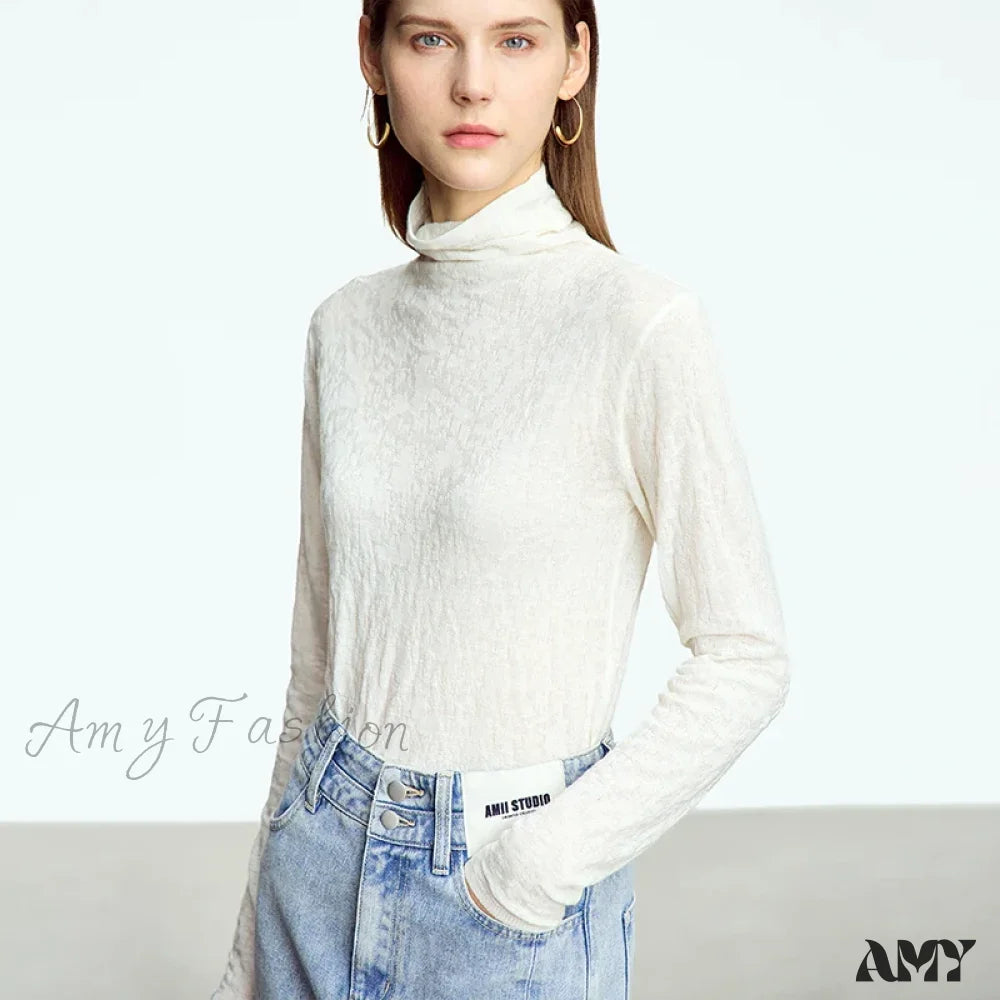 Minimalist 2024 Autumn Winter Slim Warm Solid Long Sleeve Simple Stylish Chic Comfortable Cozy