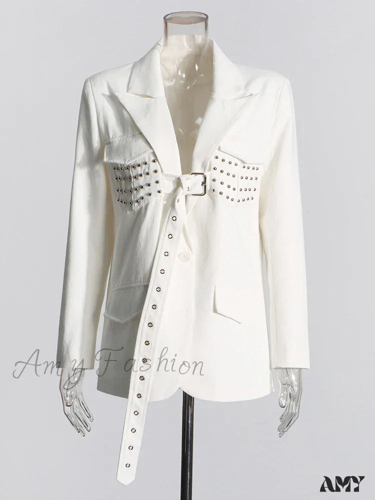 Minimalist Casual Loose Notched Collar Long Sleeve Spliced Belt Fashion New Blazer