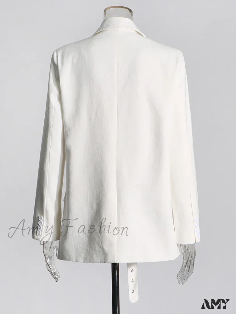 Minimalist Casual Loose Notched Collar Long Sleeve Spliced Belt Fashion New Blazer