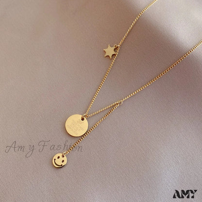 Minimalist Smile Star Plate Pendant Necklace