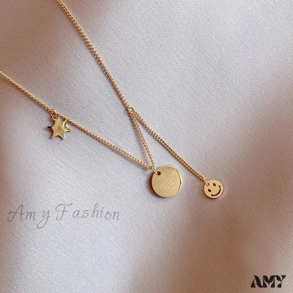 Minimalist Smile Star Plate Pendant Necklace