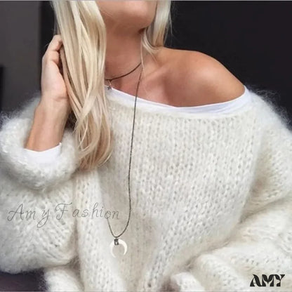 Mohair Women Lantern Long Sleeve Fluffy Cozy Casual Chic Stylish Warm Oversized Trendy Sweater