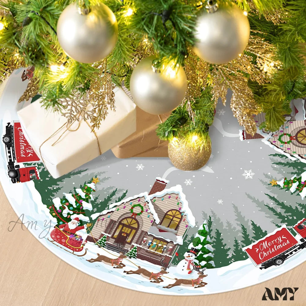 Nativity Christmas Tree Skirt - 48 Inches Gray