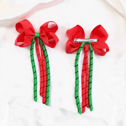 Red Christmas Hair Accessory with Long Tassel Solid Ribbon