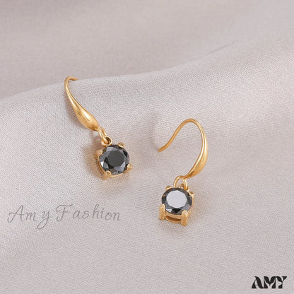 New Arrival Titanium Steel Colorful Stone Earrings