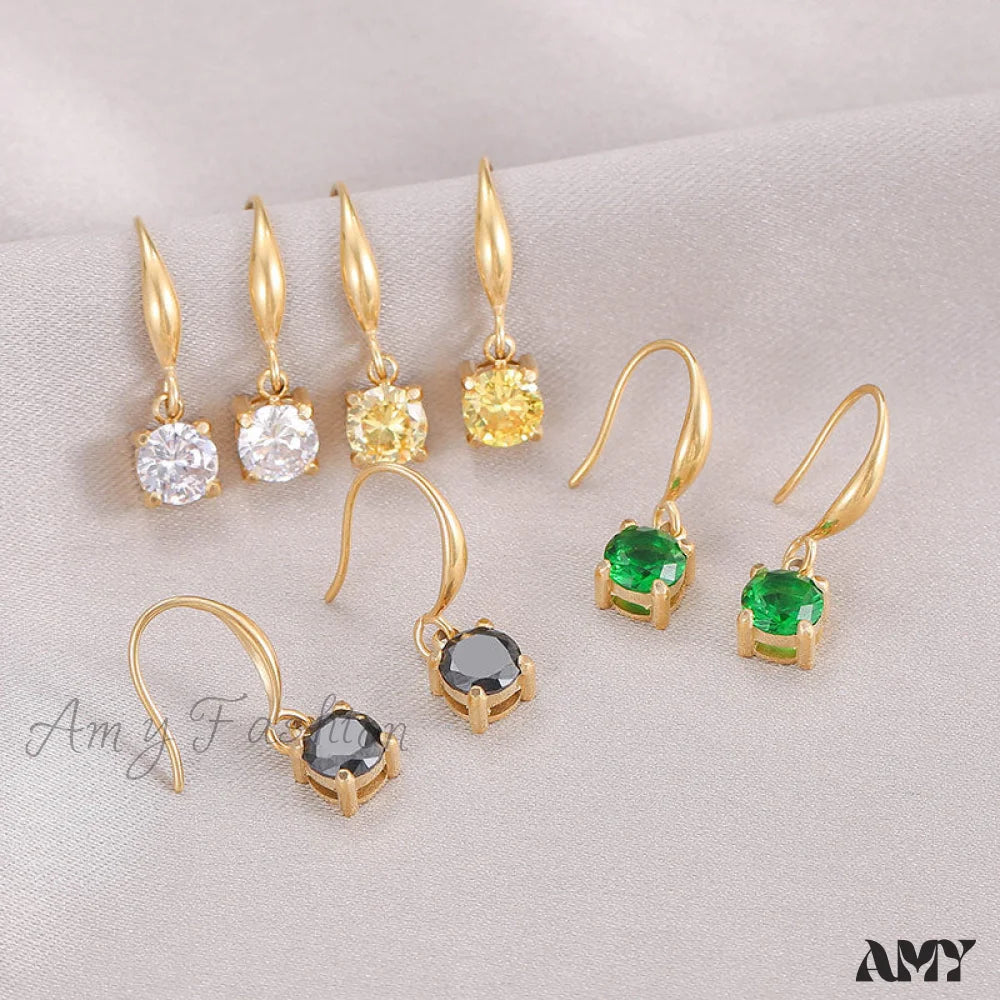 New Arrival Titanium Steel Colorful Stone Earrings