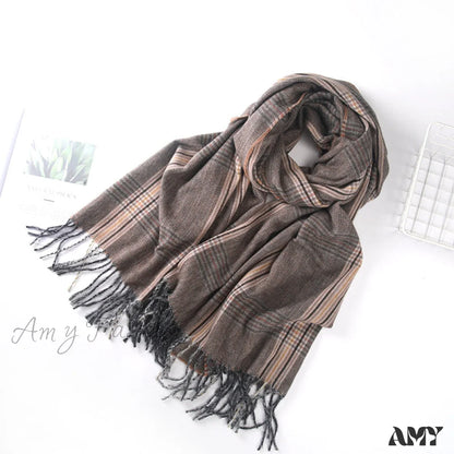 New Autumn Winter Tassel Fringe Plaid Retro Women’s Scarf Brown / 202*79Cm + 10*2Cm