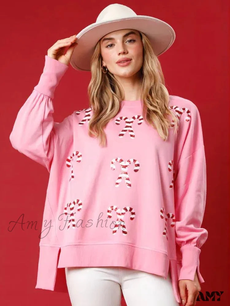 New Fresh Sweet Commuting Sequins Thickened Versatile Hoodie Pink / S