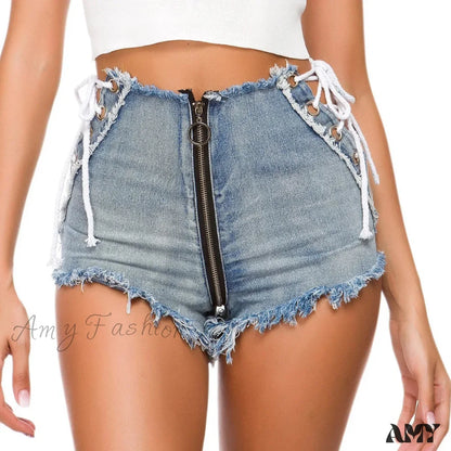 New High-Waisted Sexy European American Summer Autumn Ultra-Short Short Blue / S