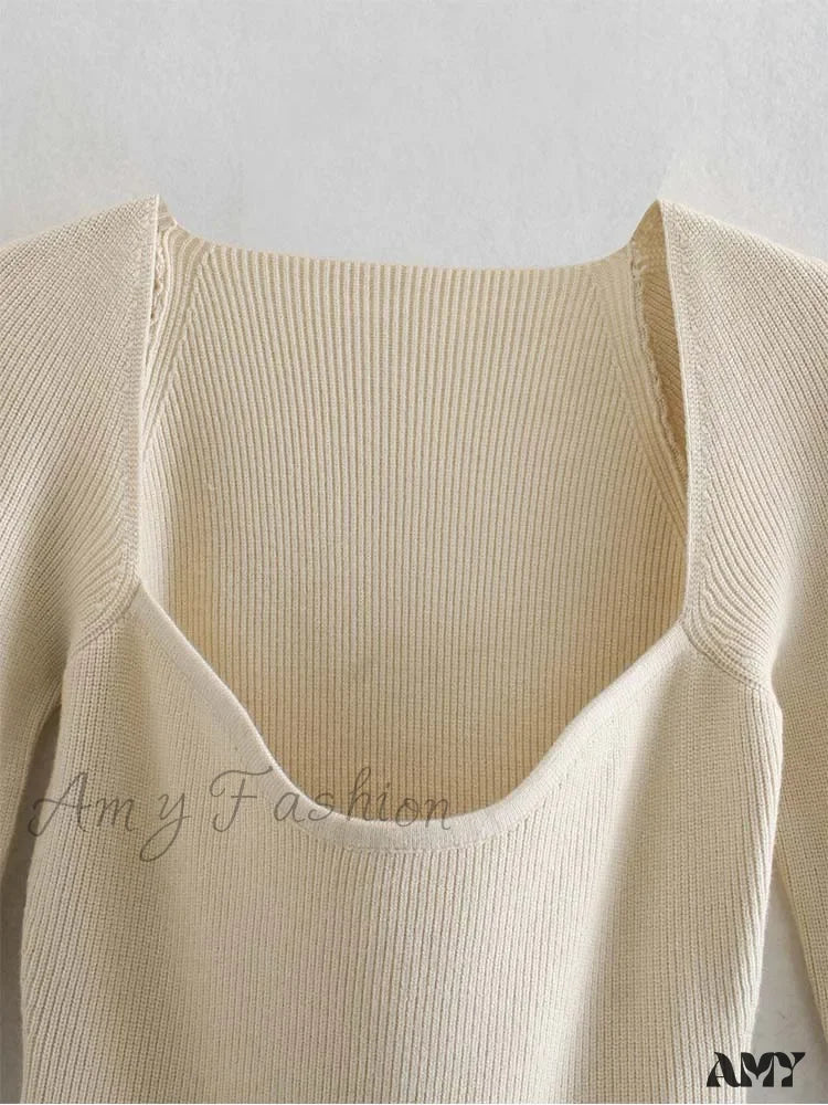 New Knitting Heart-Neck Casual Slim-Fit Tight Long-Arm Sweater