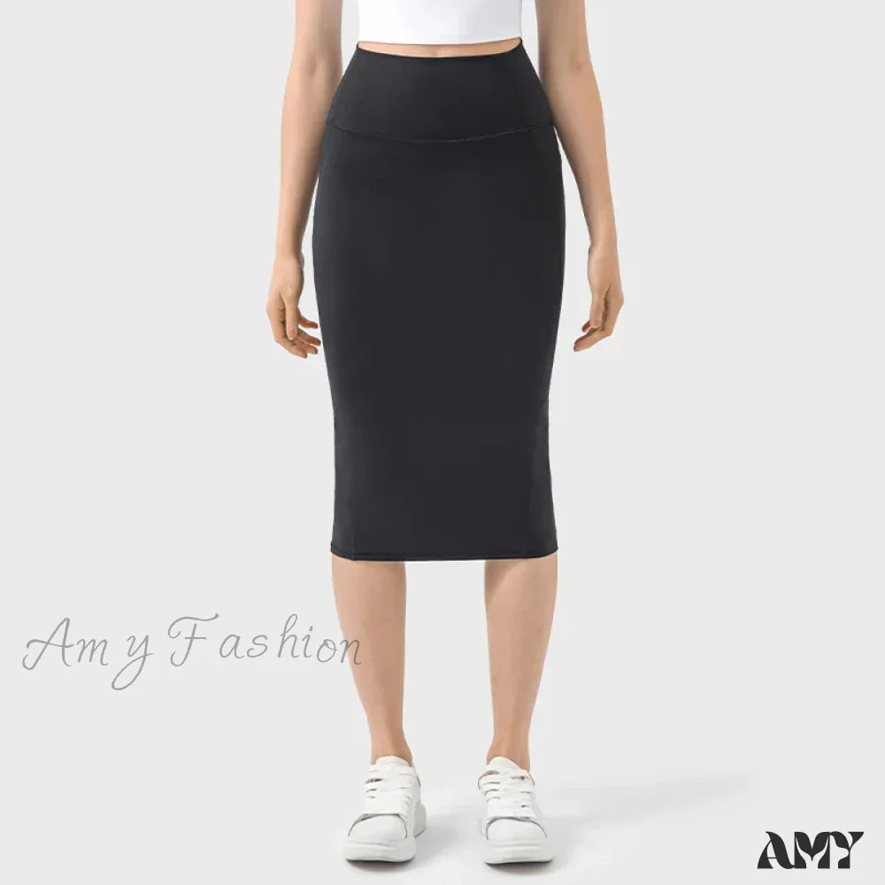 New Lemon Golf Wear Outdoor Sports Tennis Sexy Hip Split Tail Casual Commuting Skirt Black / S