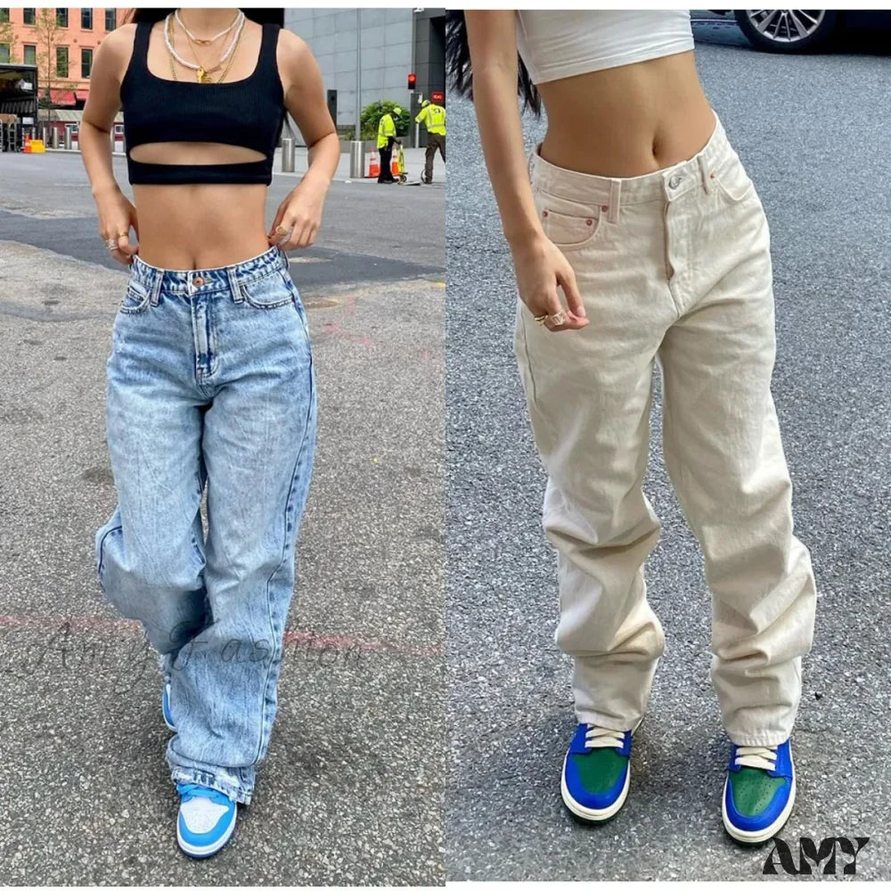 New Loose Wide Leg Street Casual Y2K Fashion Denim Women’s Blue/Off White Jean