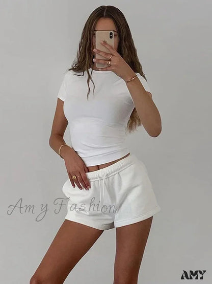 New Short Sleeve Solid Simple Casual Soft All-Match Basic Crop Top White / S